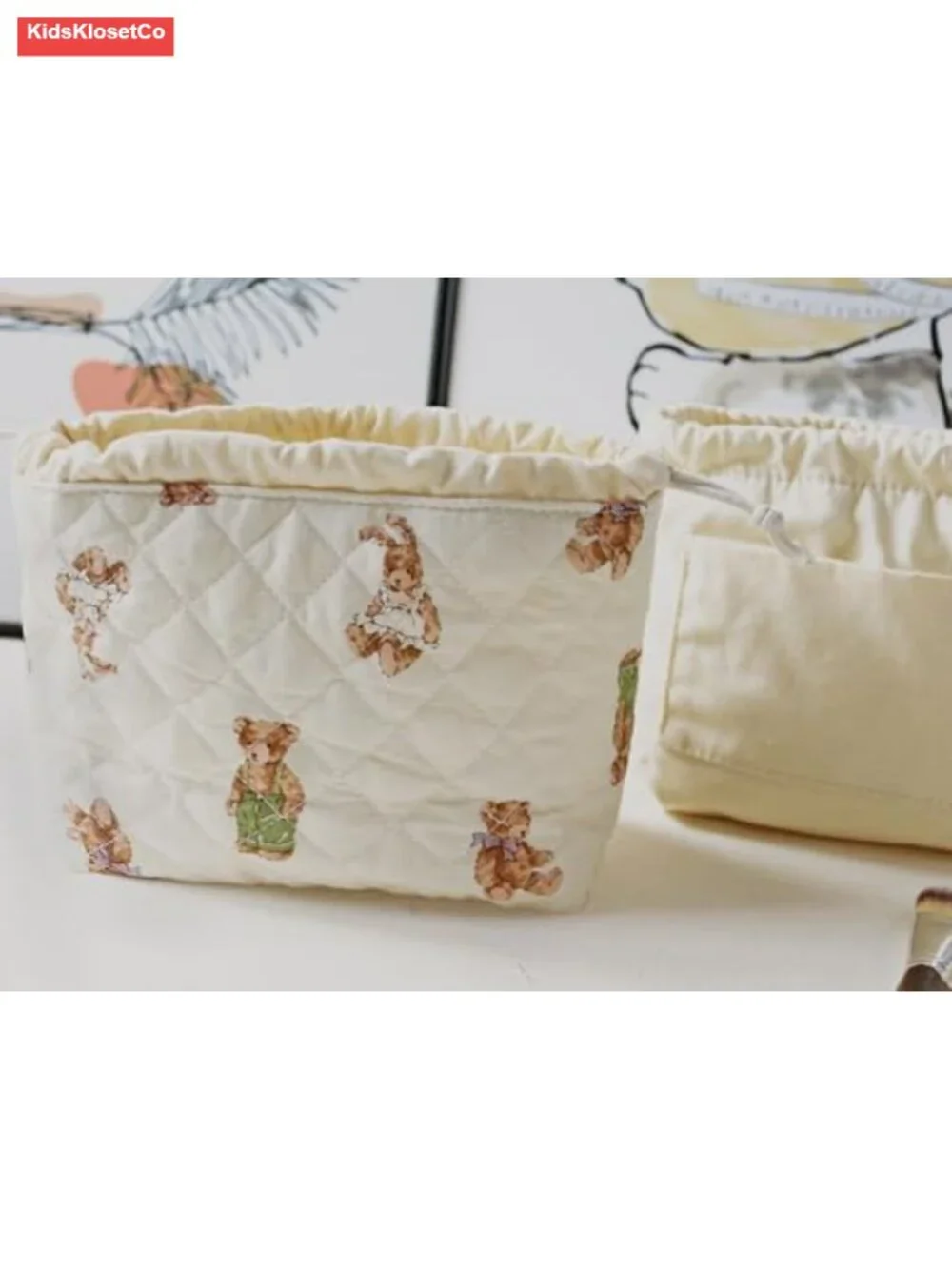 Quilted Canvas 2-Piece Travel Pouch Set with Teddy Bear Design